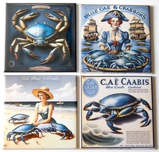 Blue Crab FRIDGE MAGNET Set sign woman