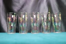 Vintage Optic Swirl Iridescent 5 " Flat Glass Tumblers Set of 5 West Virginia ?