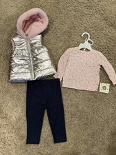 NWT Little Me Girls sz 12m Silver Jacket w/Legging 3 pc set
