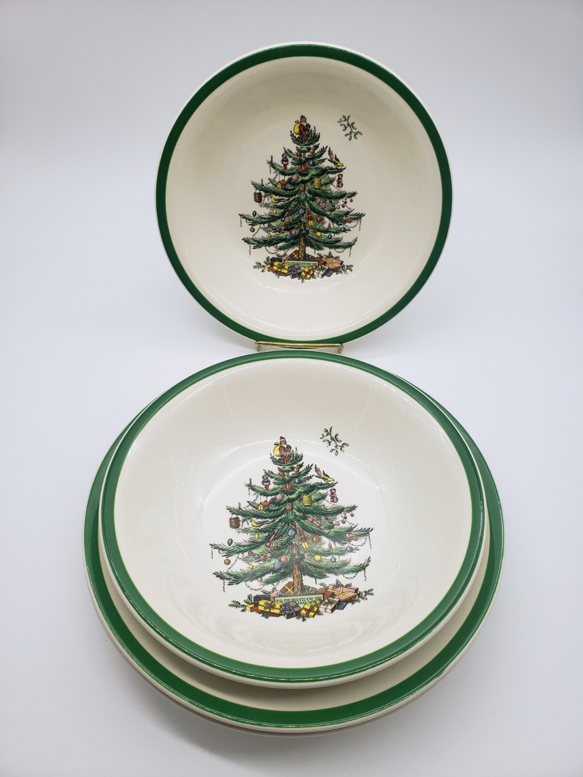 Lot of 4 Spode CHRISTMAS TREE Cereal Bowls, Pasta, Soup Bowls England