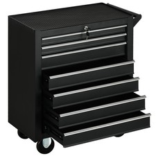 DURHAND Carrello Officina 7 Cassetti Serratura con Chiavi Ruote e Maniglia Nero