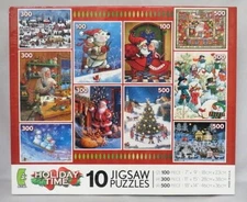 Ceaco 2010 : HOLIDAY TIME : Christmas Santa's & Snowmen 10 Jigsaw Puzzles  (NEW)