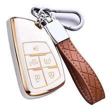 Key Fob Cover for Chevy GMC with Keychain, Silverado Sierra 5 Buttons Ivory