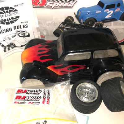 RJ Speed R/C Legends 2010 Coupe Parts Only Including 2 Rear Tires, Clear Body 