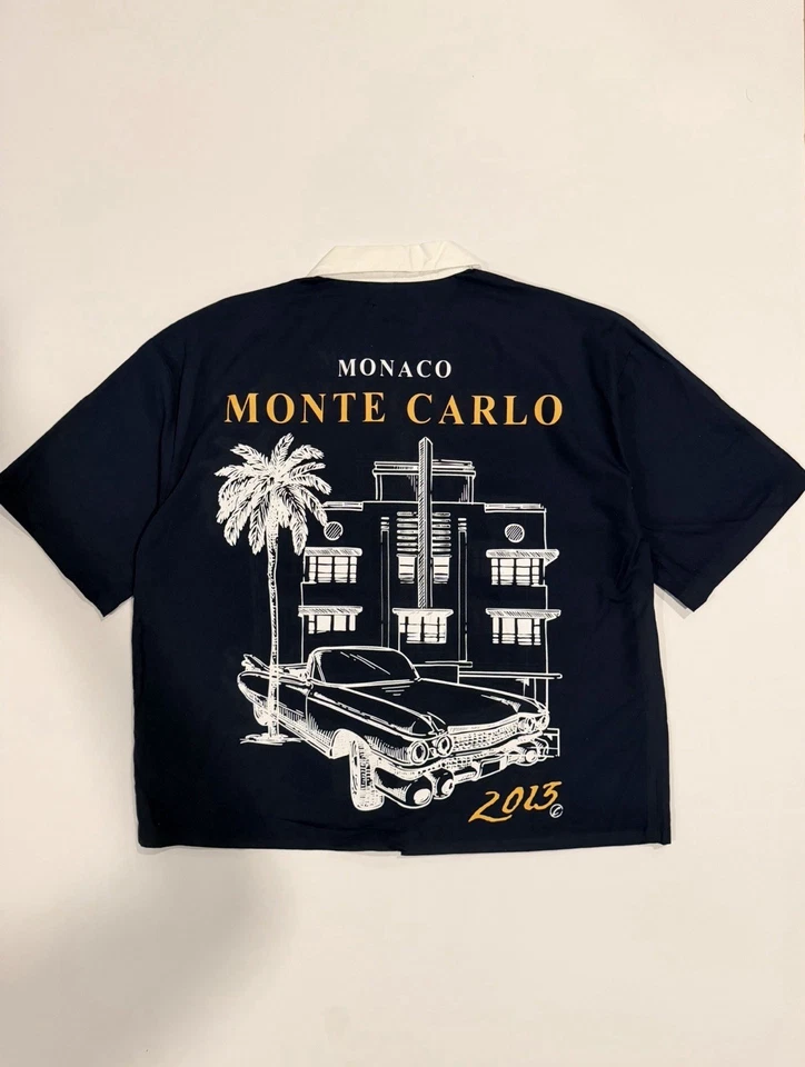 BoohooMAN официальный 2013 укороченный Монте-Карло рубашка M темно-синий белый воротник футболка - Изображение 2 из 3