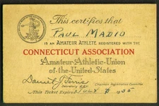 Connecticut Association Amateur Athletic Union Membership Card 1935
