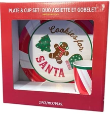 Festive Cookies for Santa Plate & Cup 2 Piece Set, plate 9.5”, cub 9.5 fl. NEW