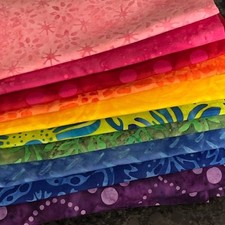 10 Batik Fat Quarters Fabric Bundle - Rainbow Cotton Sets - Riley Blake Kaufman