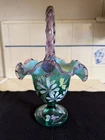Fenton Basket New Century Collection Hand Painted Dragonfly Signed Glass