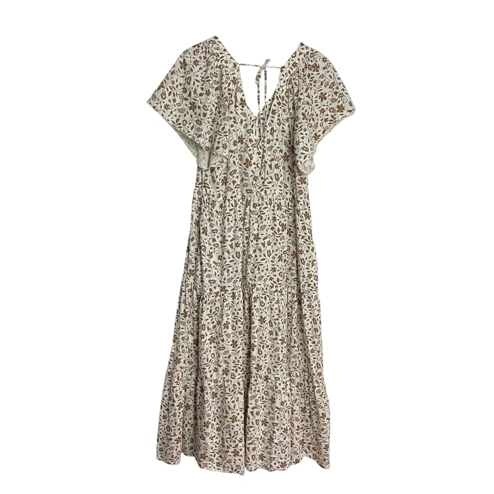 Maxi Vestido Solero Azul Marino Antiguo XL Marrón Floral 100% Algodón Boho En Niveles Foto 2 de 4