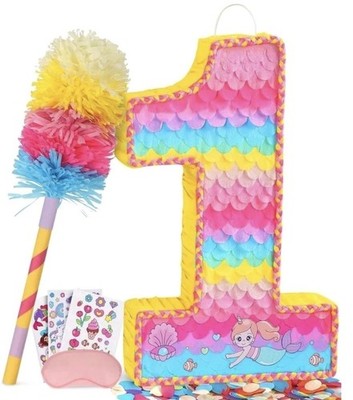 Mermaid Theme Number 1 Pinata Birthday Party Decorations Pastel NIB Easy Setup