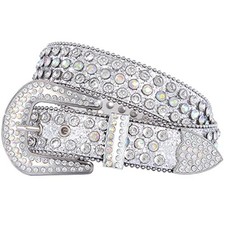 Men Women Rhinestone Belt Bling fits waist size 27"-29" 07 Shine-silver