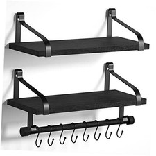 Floating Shelves for Coffee Bar,Bathroom Shelves with Towel Bar, Wall Black