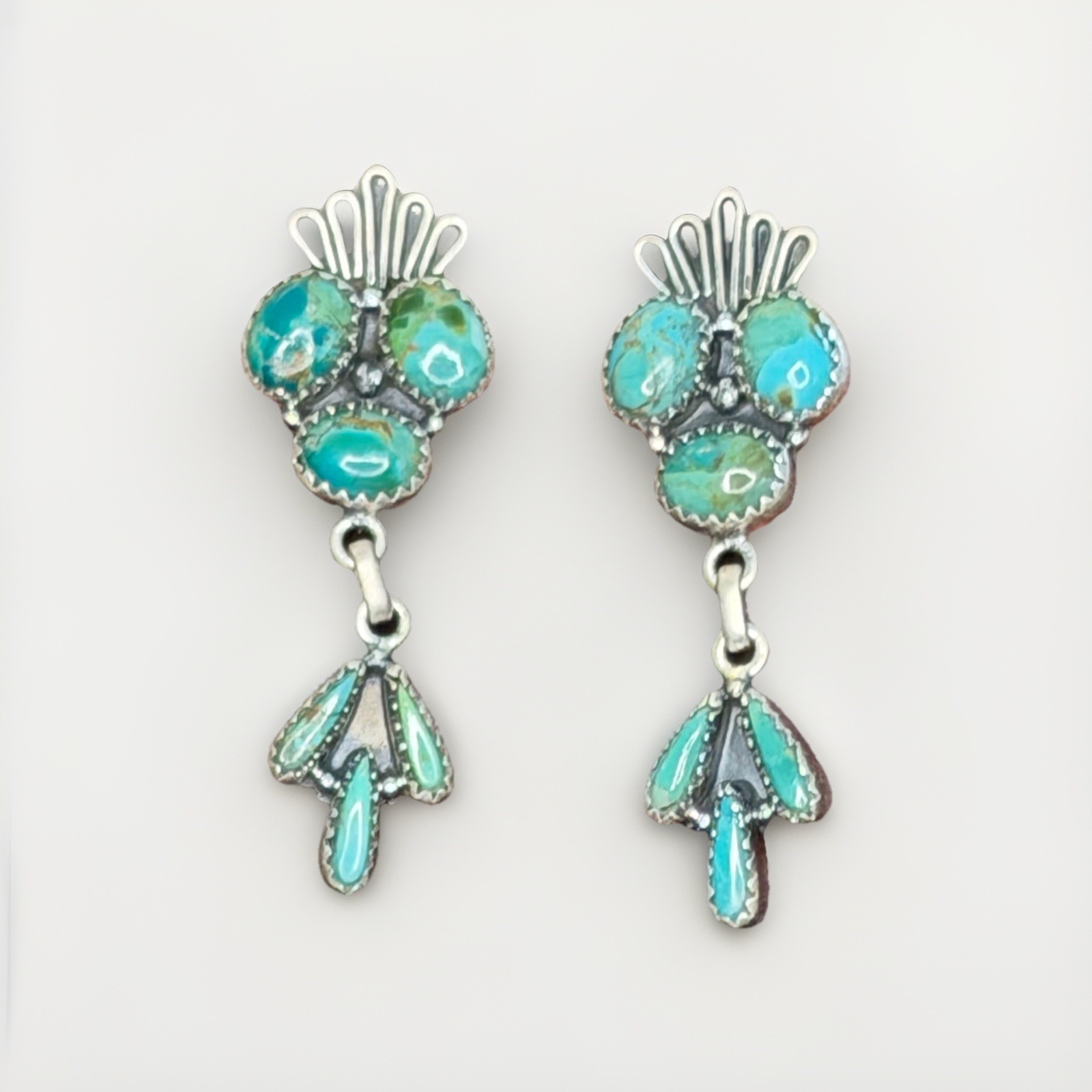 New Turquoise Sterling Silver Dangle Earrings Southwestern Statement Jewelry