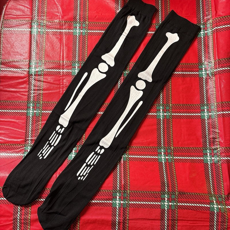 Funky Over Knee Bone Thigh Socks - Elastic Tall Knee Stockings for Halloween 