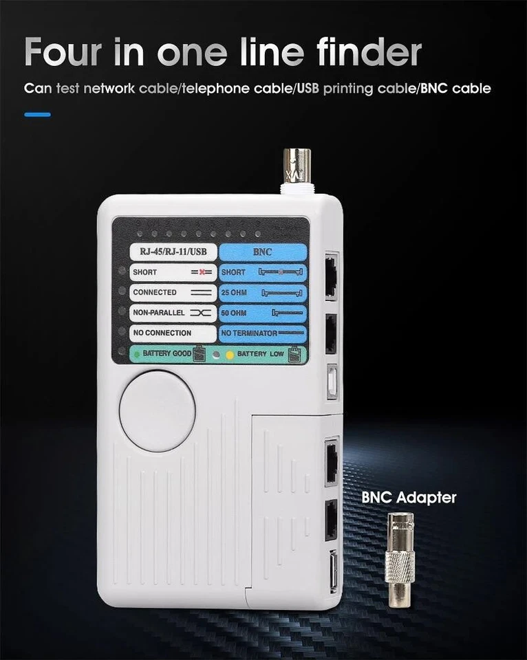 Probador de cables de red 4 en 1 Probador de cables RJ45/RJ11/USB/BNC Cable LAN Cat5 Cat6 Foto 2 de 4