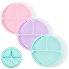 Suction Plates for Babies With Lids  Toddlers - 100 Silicone, Dinnerware St...