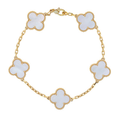 Van Cleef & Arpels Vintage Alhambra 18k Gelbgold 5 Motive MOP Armband