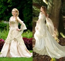 Gothic Wedding Dress Lace-up Corset Long Sleeve Champagne Fairy Wedding Dresses