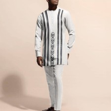 Men's African 2 Piece Set Traditional Shirt and Pants Set Suit Middle East Suit