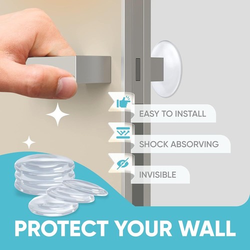 6-Piece Clear Rubber Door Knob Wall Protector Set, Self-Adhesive, Quiet Cushion - Picture 2 of 48