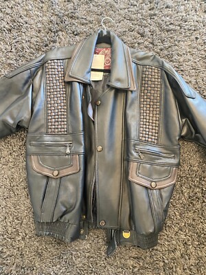 G.V. Italy Moda Luxury Design Biker Vintage Faux Leather Black/Brown Large