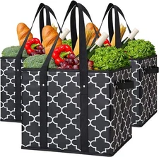 Reusable Grocery Bags for Shopping Tote Large Bag Foldable Washable 3 Pack Black