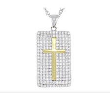 White Cubic Zirconia Rhodium / Sterling Silver Cross Pendant w Chain 1.96ctw NEW