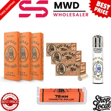 Zig-Zag 1 1/4 Orange Rolling Papers + 3 Tips + Clipper Lighter + 78mm Roller