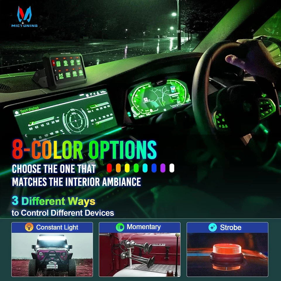 MICTUNING RGB 8Gang Switch Panel LED Light Bar Circuit Control Marine 12/24V Box - Image 3 of 4