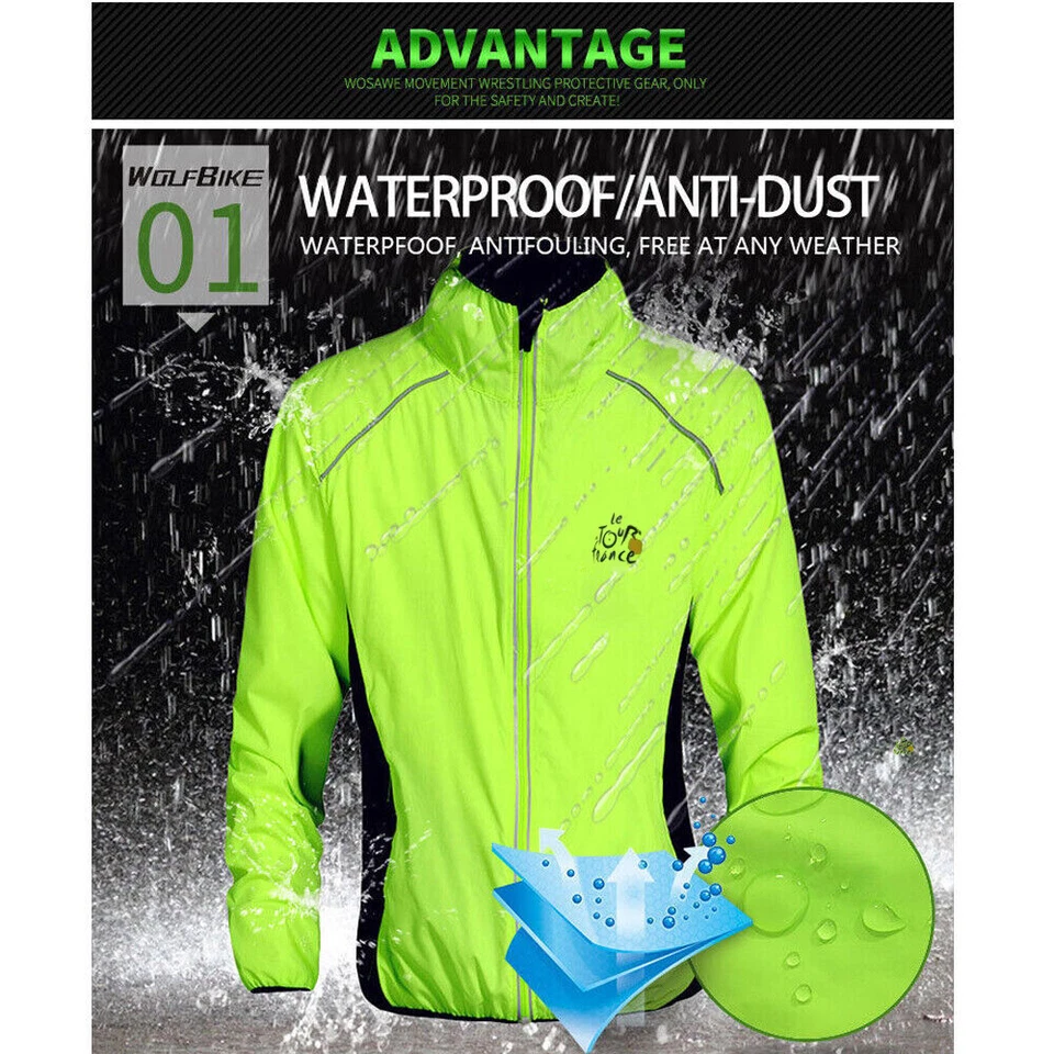 Mens Women Outdoor Cycling Jacket Running Waterproof Reflective Windbreaker - Image 4 of 4