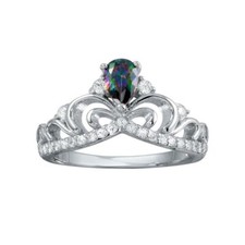 Sterling Silver Ladies Crown Ring w/ Clear Mystic Topaz Color CZ Stones
