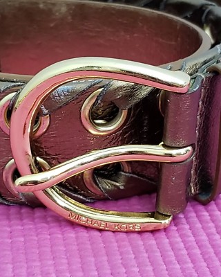 Michael Kors Womens Metallic Brown Leather Grommet Whipstiched Edge Belt M 