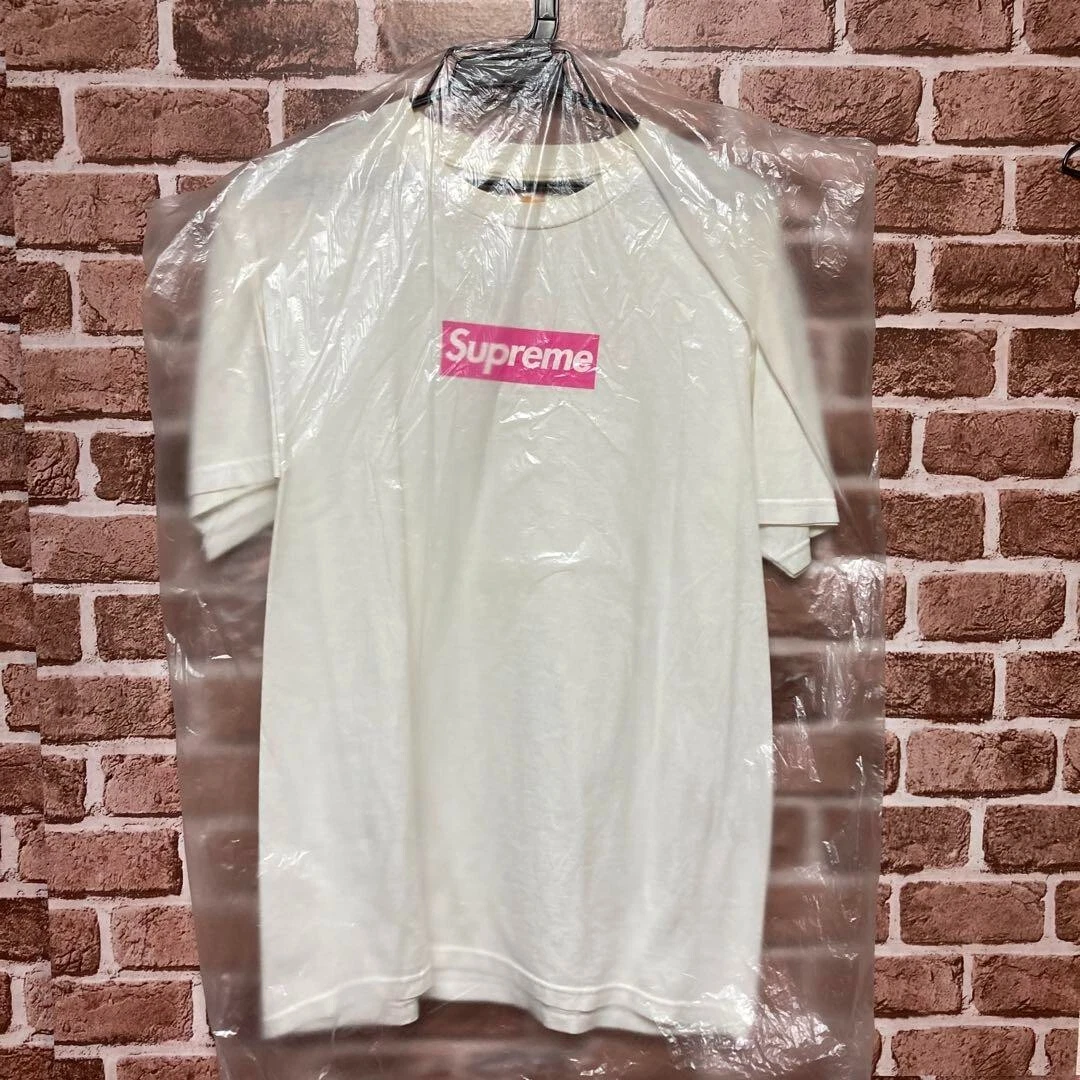 Tee shirt homme Supreme rose sur blanc boîte logo imprimé col U manches courtes taille M occasion