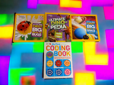 Lot 4 Educational Kids Books National Geographic Coding Bugs Space Dinosaurs HC