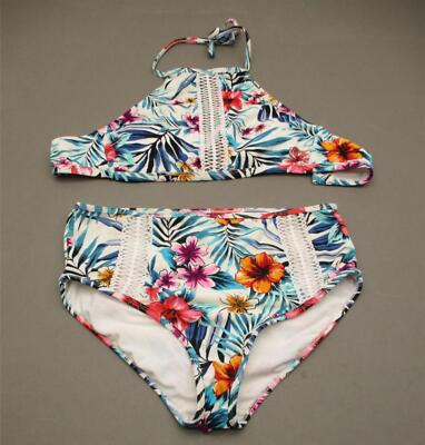 Time & Tru Size S(4-6) Womens Multicolor Floral Wireless 2PCS Bikini Swimsuit 2L