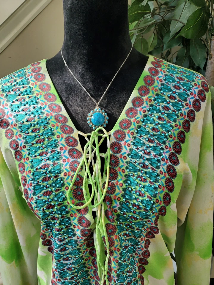 Marc Bouwer Women's Green & White Polyester V-Neck Long Sleeve Top Blouse Size L - Image 2 of 4