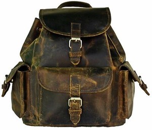 16 Vintage Backpack Leather Trim Casual Book Bag Men Women Laptop Backpack Leather Trim Casual Book Bag