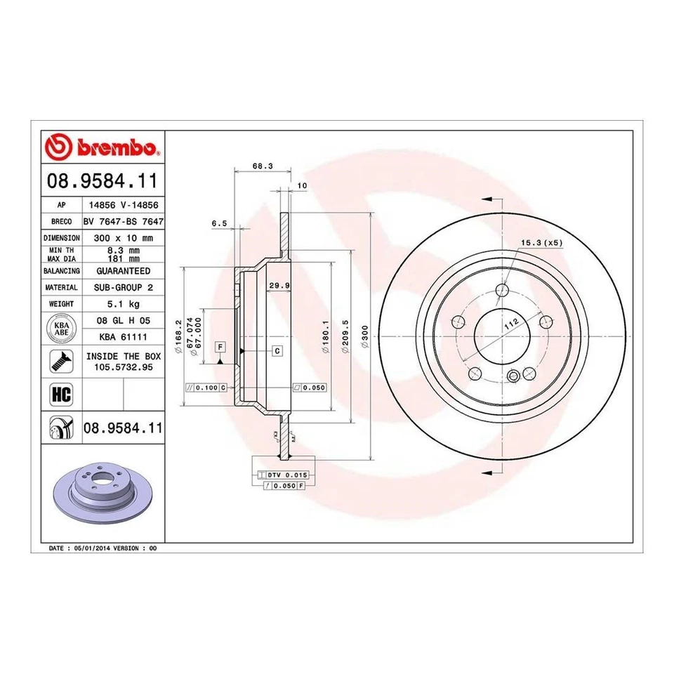 Juego de 3 pastillas de freno de disco traseras rotor de freno de disco para Mercedes-Benz E250 2014~2016 Foto 4 de 4