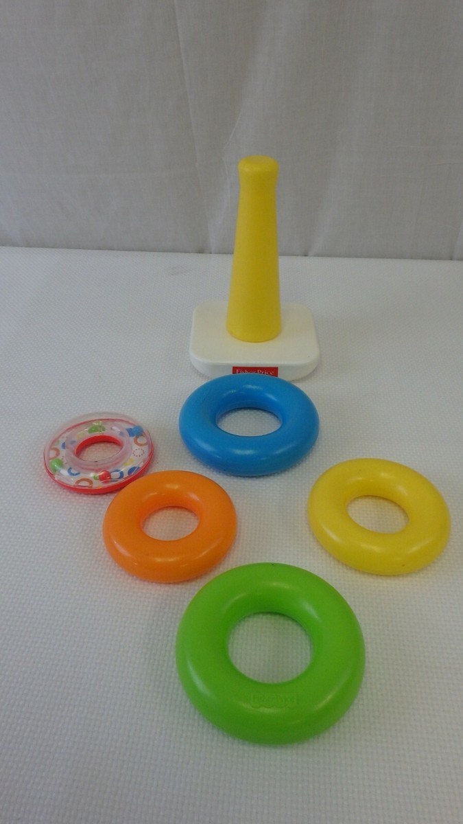 Vintage Fisher Price Rock A Stack Stacking Ring Toy 5 Rings Rattle