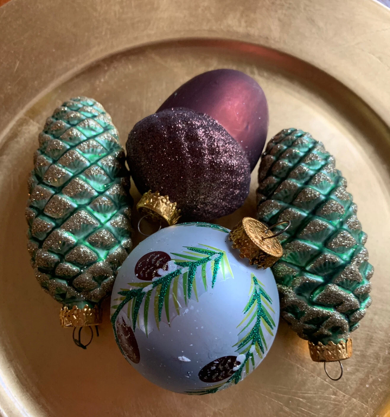Acorn Pine Cone Glass Christmas Ornaments