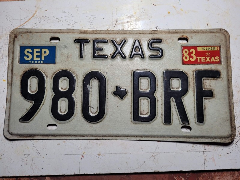 1983 Texas license plate number 980 BRF
