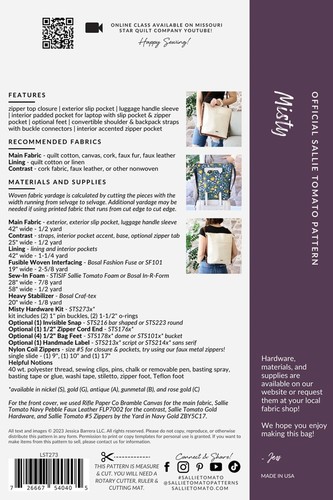 Sallie Tomato MISTY Convertible Backpack Bag Sewing Pattern w/ Luggage Handle - Picture 2 of 3