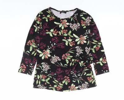Papaya Damen schwarz Blumenmuster Viskose Basic Bluse Größe 10 Rundhalsausschnitt - seitlich zum Binden