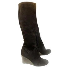 Cole Haan Cora Wedge Tall Boots Black Suede Inside Zipper D38352 Women’s Size 7