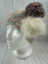 Women s Multicolor Knit Winter Beanie Side Pom Pom Soft Warm Hat