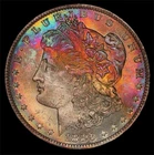 1883-O Morgan Silver Dollar PCGS MS-64 Multi-Color Obverse Rainbow Crescent Rev