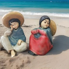 Kitsch Handpainted Traditional Boy / Girl Mexican FolkArt Figurines Decorative