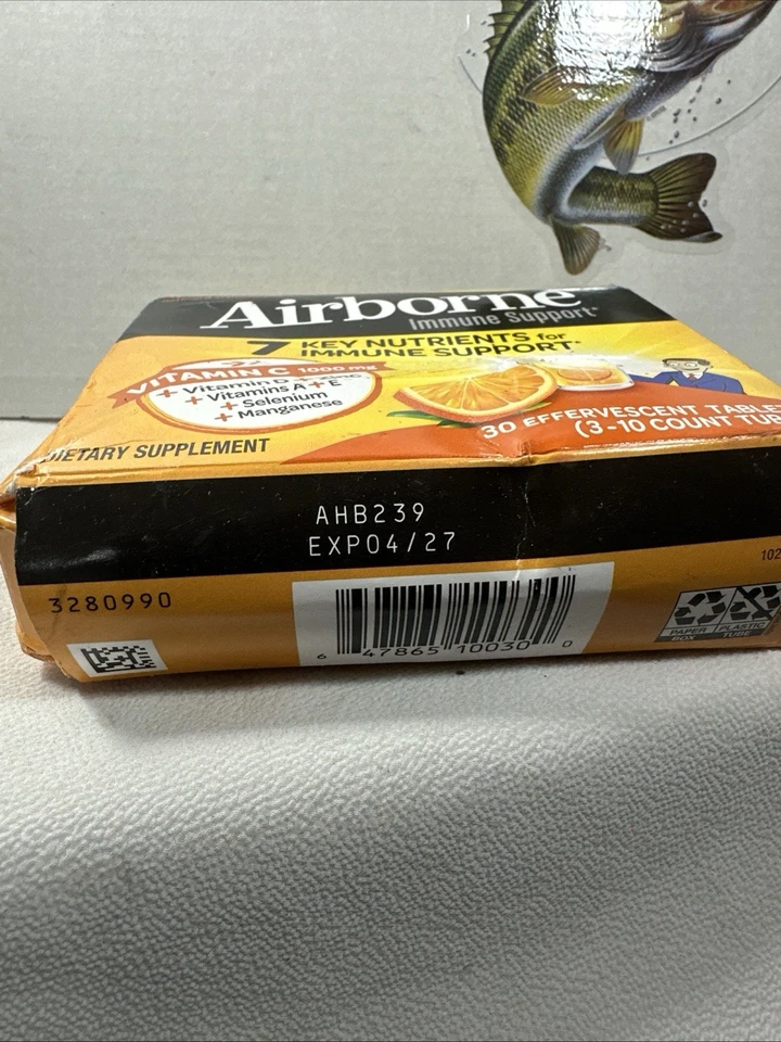Airborne витамин C 1000 мг иммунная поддержка таблетки пикантный апельсин 30 карат новый 04/27 - Изображение 3 из 3