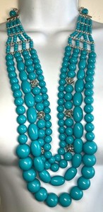 Huge Joan Rivers Silver Blue Lucite Bead Multi Strand Statement  Necklace W.Pouc
